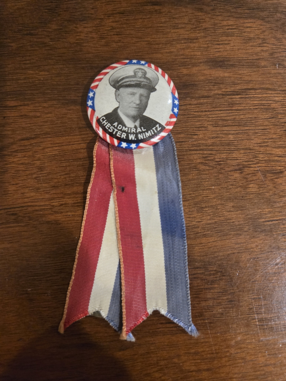 Antique Red White Blue Admiral Chester W. Nimitz Ribbon Badge US NAVY WW2